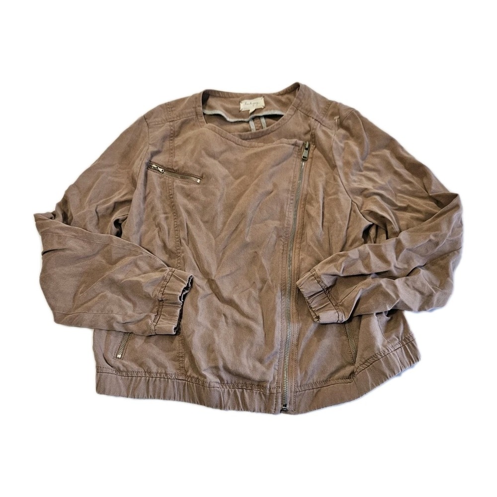 Lou And Grey Light Weight Moto  Jacket Women's Large Tan W/ Silver Snaps/zipper.